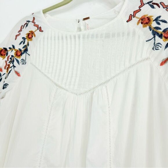 Free People PAVLO White Flutter Orange Floral Embroidered Boho Chic Mini Dress - Picture 10 of 16